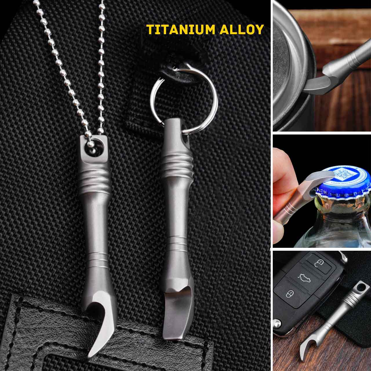 Keychain Multi Tool - TC4 ไทเทเนียมอัลลอยด์เหล็กงัดพวงกุญแจมินิ EDC มัลติฟังก์ชั่นการจัดส่งด่วนเปิดเครื่องมือที่เปิดขวดสร้อยคอจี้ FC21