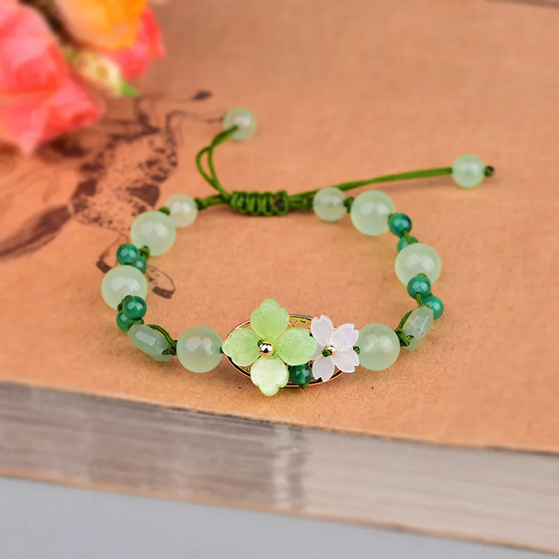 Bead Bracelet Men - สร้อยข้อมือดอกไม้หยกสีเขียวเครื่องรางลูกปัดเครื่องประดับเครื่องรางของขลังกำไลดีไซน์เนอร์เสน่ห์โบราณของขวัญจากธรรมชาติแกะสลักสำหรับผู้ชาย