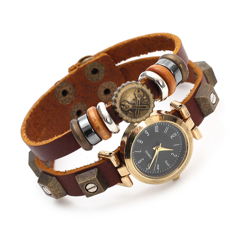 Men Accessories Pk - สไตล์พังก์นาฬิกาควอตซ์ทำด้วยมือสร้อยข้อมือหนังวินเทจนาฬิกาข้อมือสำหรับผู้ชายผู้หญิงสตรีทแวร์อุปกรณ์เสริม