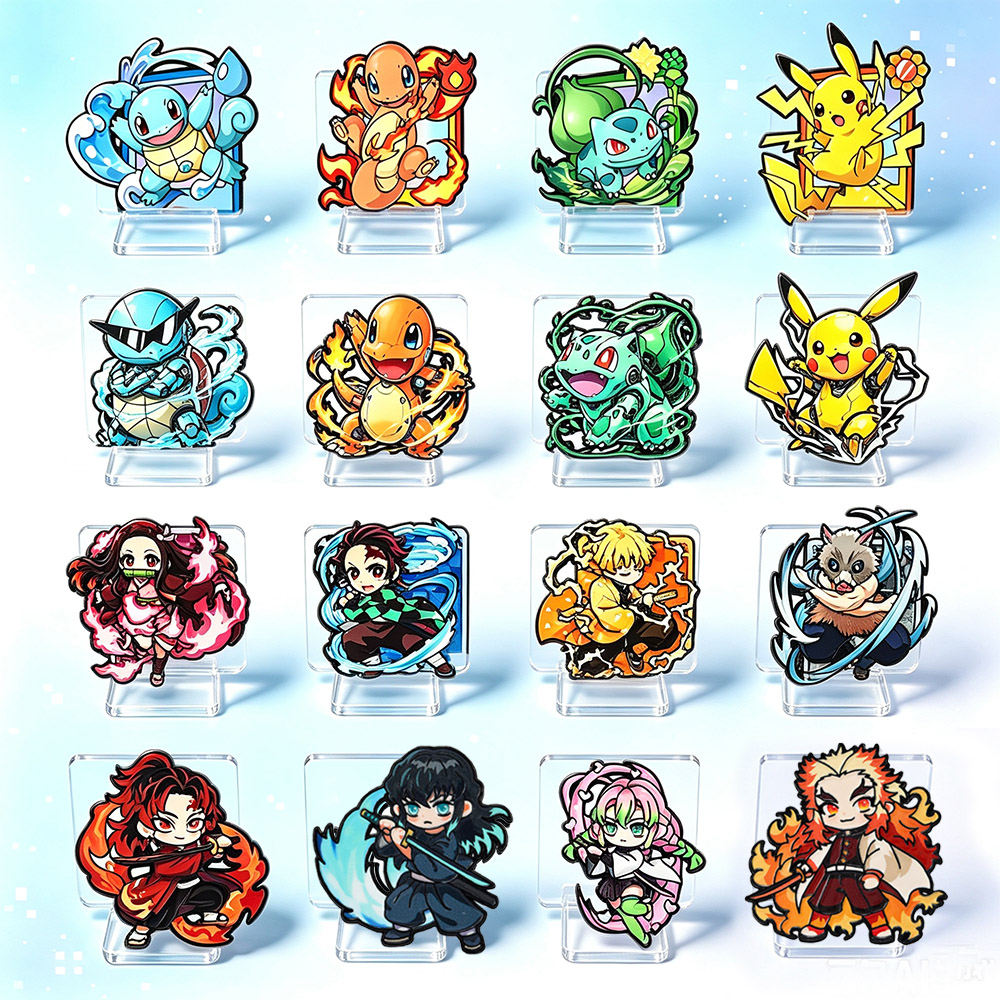 Lapel Pin Enamel - เข็มกลัดเคลือบลายการ์ตูนอนิเมะโปเกมอนและดาบพิฆาตอสูร 8 ชิ้น ลายสาวน้อยน่ารัก ของสะสมติดปกเสื้อ ตกแต่งกระเป๋าเป้