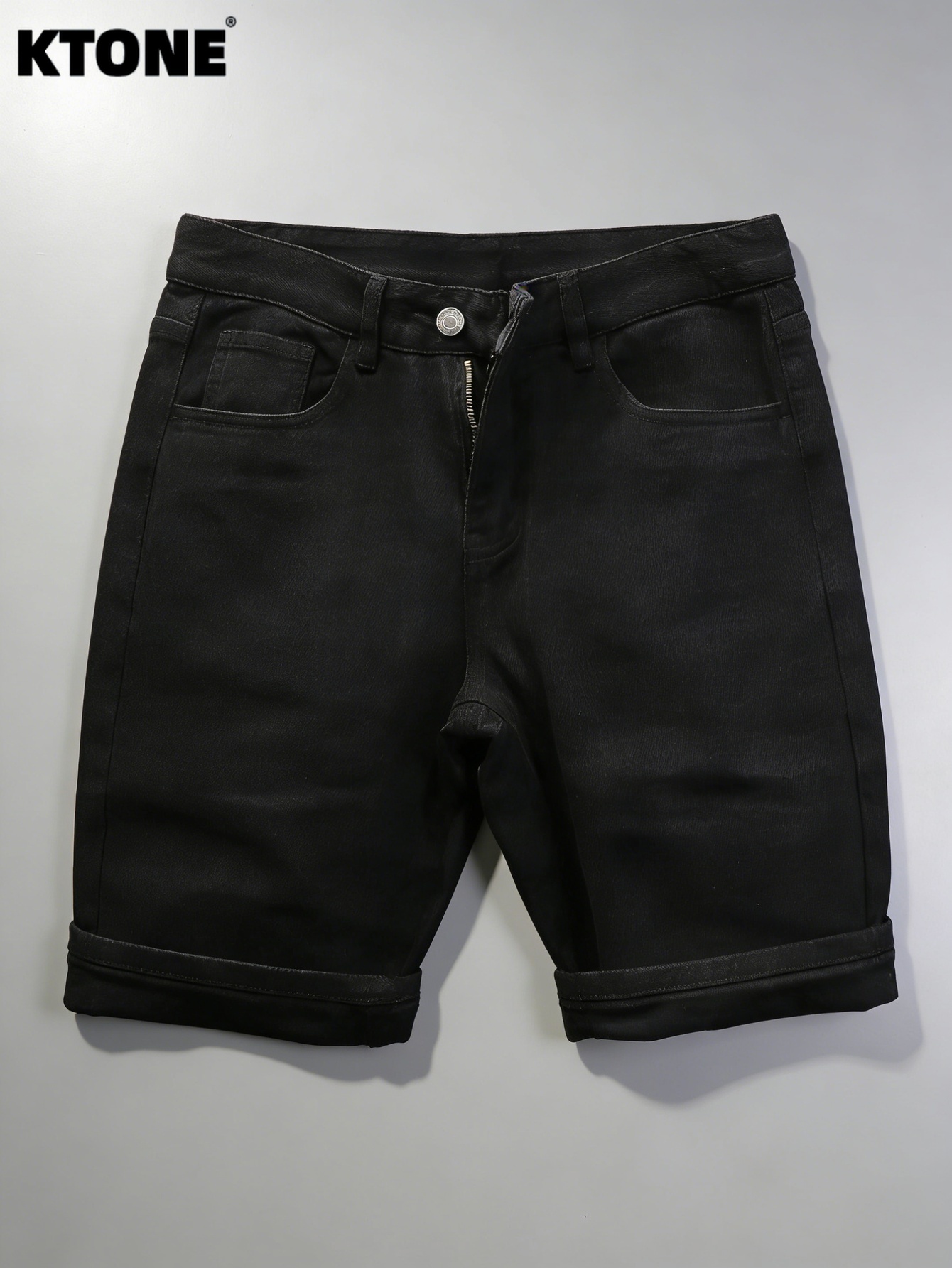 Men'S Accessories For Jeans - กางเกงยีนส์ขาสั้นสีดำทรงสลิมสำหรับผู้ชายสไตล์ฮาราจูกุแบบเรโทร ไม่มีอุปกรณ์เสริมหรือเข็มขัดรวมอยู่ด้วย