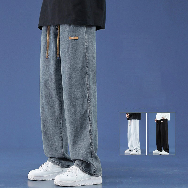 Men'S Accessories For Jeans - กางเกงยีนส์ขาบานบางสำหรับผู้ชาย, กางเกงยีนส์ขายาวผ้าไลโอเซลล์ผ้านุ่มใส่สบายยืดหยุ่นมีเชือกผูกเอว S-3XL