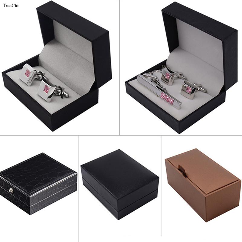 Cufflink Box Set - หรูหราเข็มกลัดเนคไทกล่องผู้ชายสีดำหนังสังเคราะห์กรณีเข็มกลัด Lapel Mini เครื่องประดับ Display Collection
