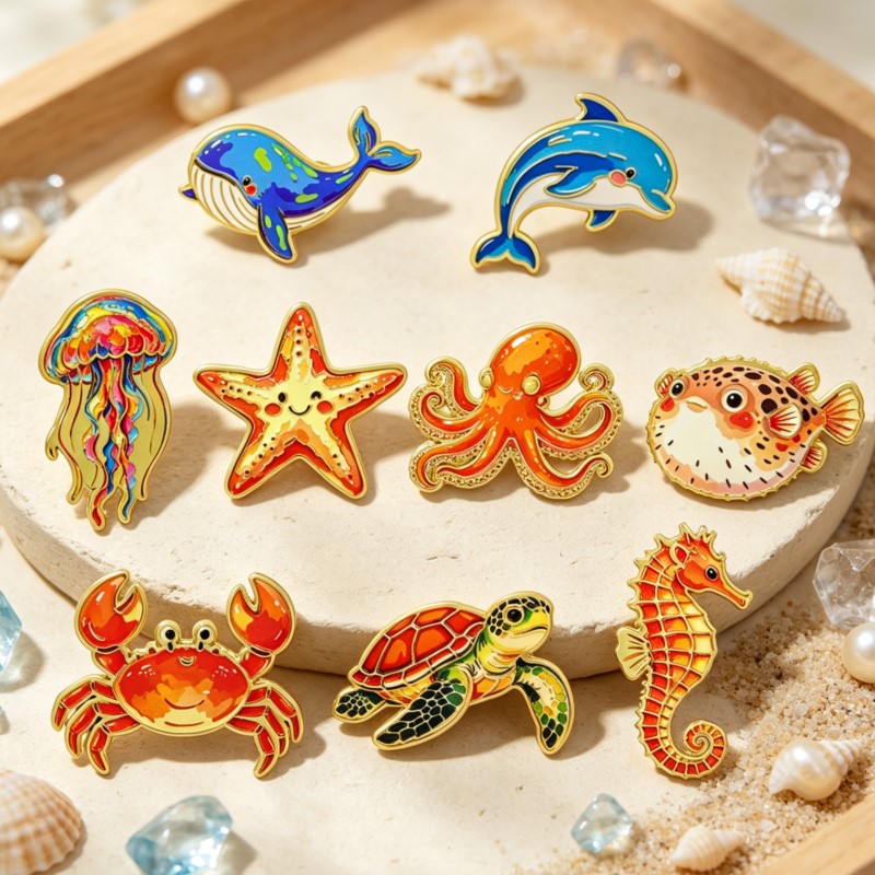 Lapel Pin Enamel - เข็มกลัดเคลือบลายสัตว์ทะเลสีสันสดใส น่ารัก เหมาะสำหรับติดกระเป๋าเป้ หมวก เสื้อโค้ท ของขวัญวันหยุดแฟชั่นสำหรับเด็ก
