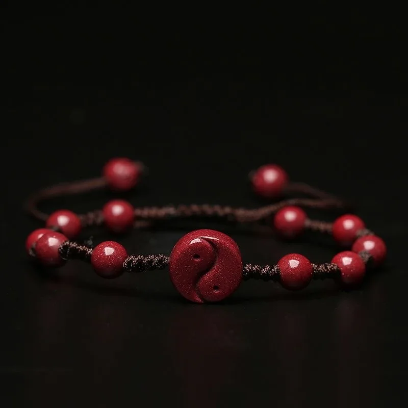 Bead Bracelet Men - ที่กำหนดเองสีแดงธรรมชาติ Yin Yang แปด Trigrams สร้อยข้อมือลูกปัดทอเครื่องประดับอัญมณีแฟชั่น