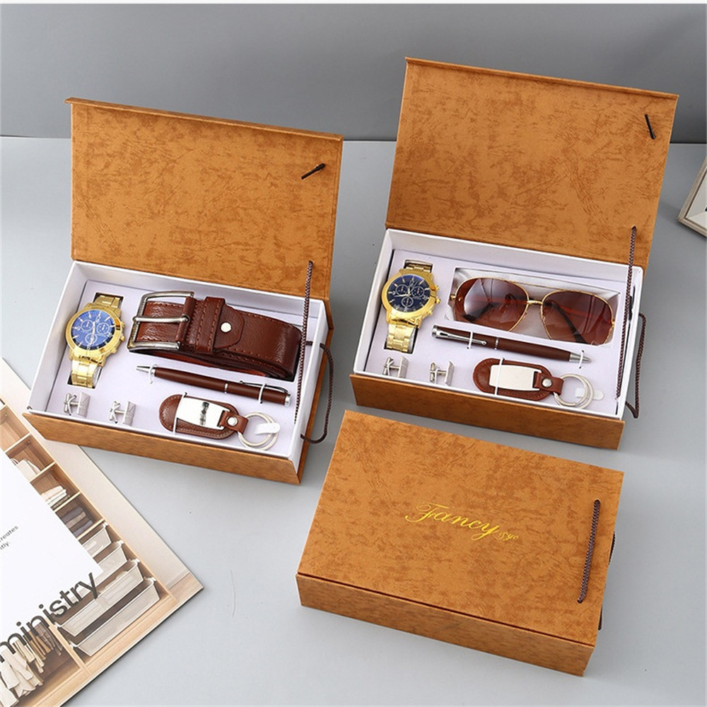 Cufflink Box Set - ใหม่นาฬิกาผู้ชายชุดของขวัญกล่องเข็มขัดกระเป๋าสตางค์ชุดพวงกุญแจแว่นตากันแดด Cufflinks ปากกาลูกลื่นของขวัญวันพ่อธุรกิจกล่องชุด