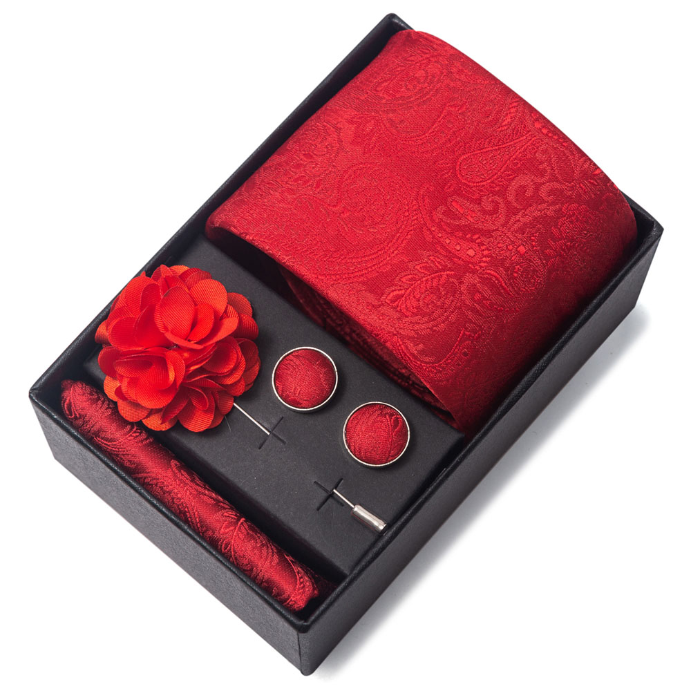 Cufflink Box Set - ขายส่งของขวัญกล่องแฟชั่น 8 ซม.สีแดง Paisley Tie ชุดผู้ชาย