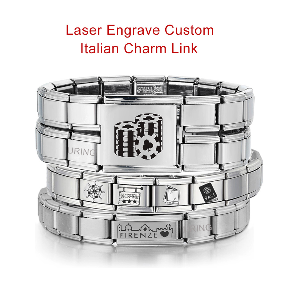 Bead Bracelet Men - URING ที่กําหนดเองเลเซอร์แกะสลักอิตาเลี่ยน Charm Link Fit 9/18