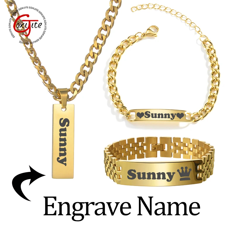 Men'S Accessories Jewelry Bracelet - สร้อยคอพร้อมจี้สลักชื่อแบบกำหนดเอง Goxijite ชุดสร้อยคิวบา สแตนเลสสตีล สลักข้อความ สัญลักษณ์