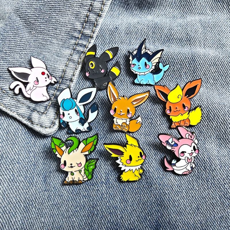 Lapel Pin Enamel - ชุดเข็มกลัดอนิเมะเอลฟ์ 9 ชิ้นสุดฮิต ลายอีวุย เข็มกลัดเคลือบโลหะแฟชั่น เครื่องประดับสำหรับเสื้อผ้าและกระเป๋าเป้