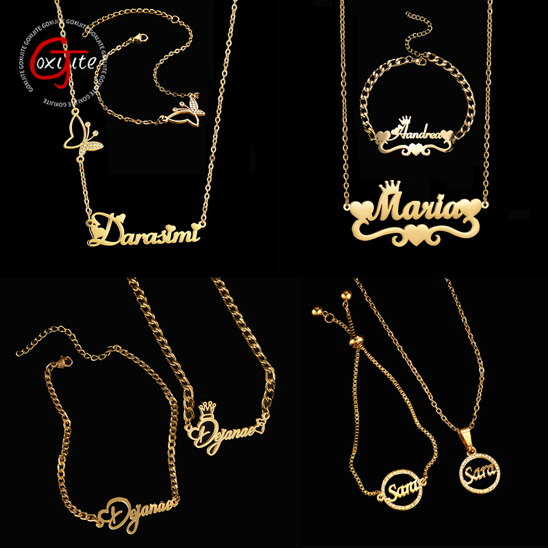 Men'S Accessories Jewelry Bracelet - Goxijite ปรับแต่งชื่อสร้อยคอชุดผู้หญิงสแตนเลสหลายรูปแบบองค์ประกอบสร้อยข้อมือเครื่องประดับของขวัญ Party