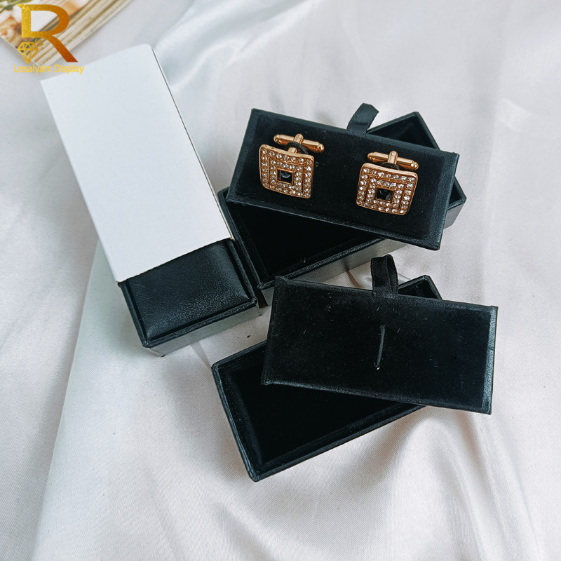 Cufflink Box Set - กล่องใส่กระดุมข้อมือผู้ชาย1ชิ้นกล่องใส่จัดเก็บเครื่องประดับกระดุมข้อมือหนังสีดำ