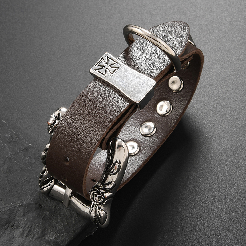 Men Accessories Pk - กำไลข้อมือหนังวัวสไตล์ร็อคพังก์ หัวเข็มขัดขนาดใหญ่ ประดับหมุดลายกากบาท สำหรับทุกเพศ