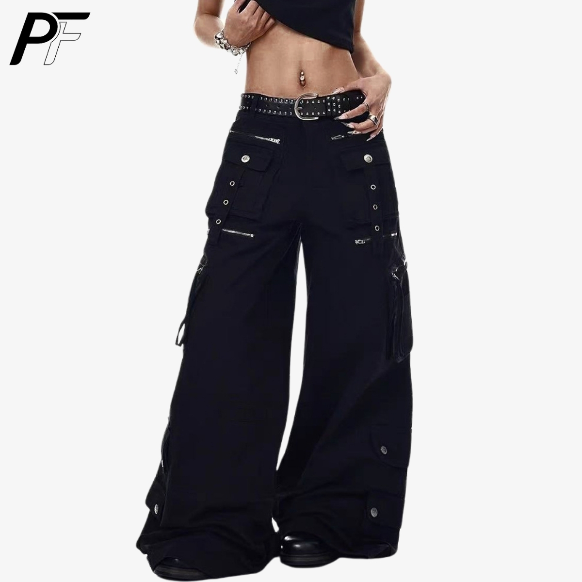 Men'S Accessories For Jeans - กางเกงคาร์โก้ทรงขากว้างสไตล์กรันจ์เทคแวร์ Y2K กางเกงยูทิลิตี้หลายกระเป๋า เอวสูง วินเทจ สตรีทแวร์