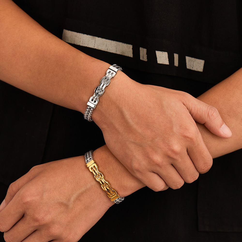 Men Accessories Pk - สร้อยข้อมือสแตนเลสสตีลสำหรับผู้ชาย แฟชั่นทันสมัย เรียบง่าย ใช้งานได้หลากหลาย เหมาะสำหรับใส่ลำลอง