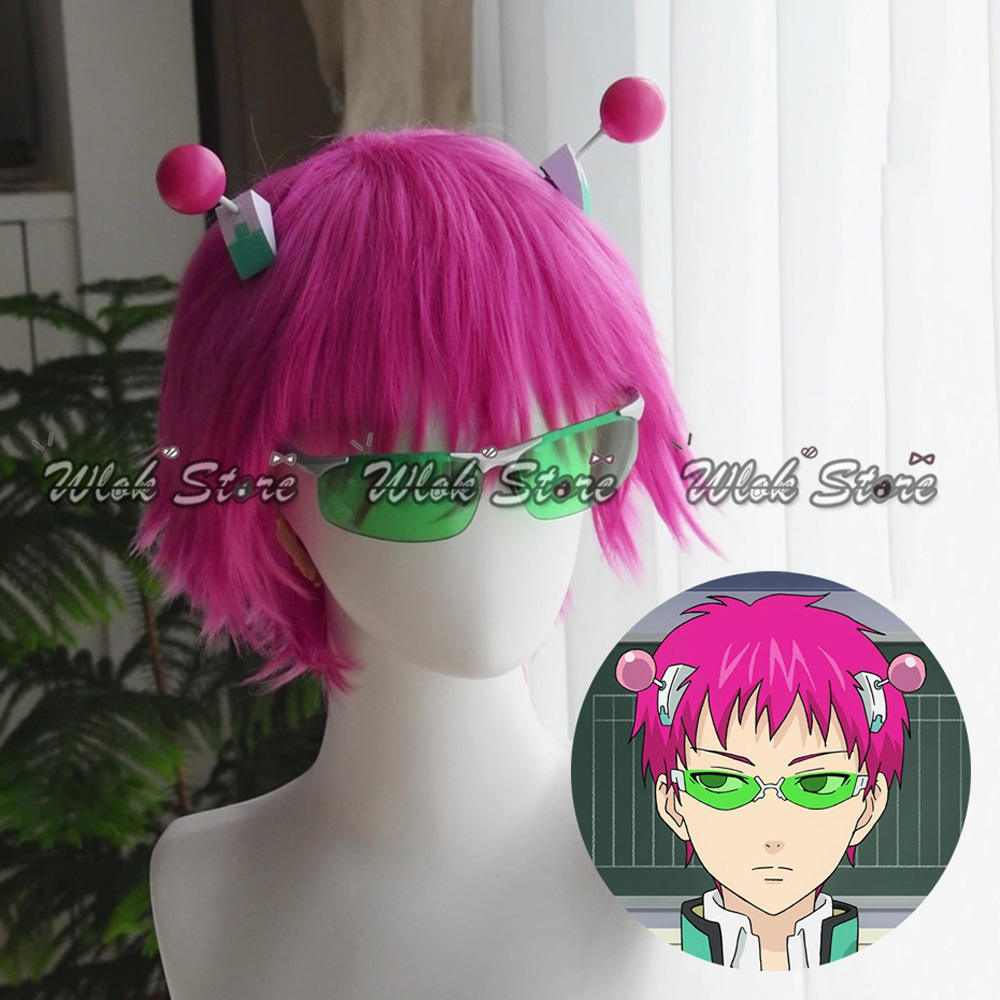 Men'S Accessories Glasses - อะนิเมะ ไซกิ คุซึโอะคอสเพลย์วิกผมทนความร้อนผมสั้นสีชมพูกิ๊บติดผมแว่นตาสีเขียวสำหรับผู้ชายผู้หญิงฮาโลวีนปาร์ตี้คาร์นิวัลอุปกรณ์ประกอบฉาก