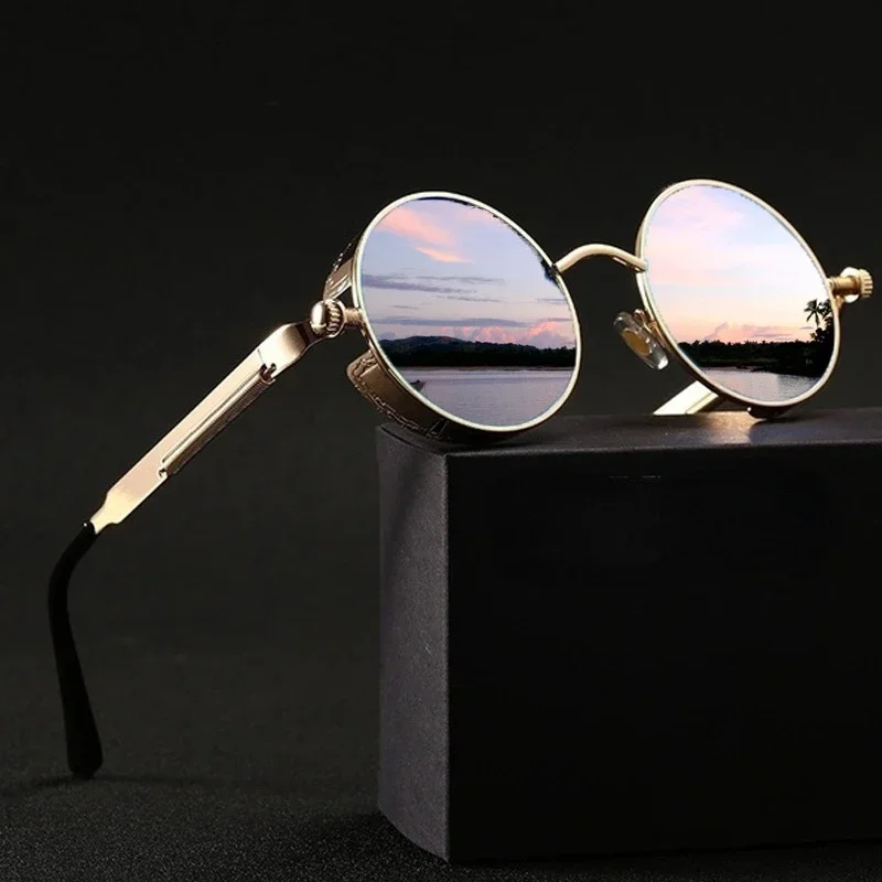 Men'S Accessories Glasses - แว่นกันแดดแฟชั่นสไตล์สปอร์ตคลาสสิก สไตล์สตีมพังก์ สำหรับผู้ชายและผู้หญิง กรอบโลหะทรงกลมแบบเรโทร