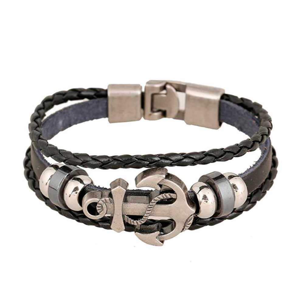 Men Accessories Pk - Multi Layered Vintage เชือกหนังสร้อยข้อมือสําหรับผู้ชายผู้หญิงกําไลข้อมือ Charm Anchor