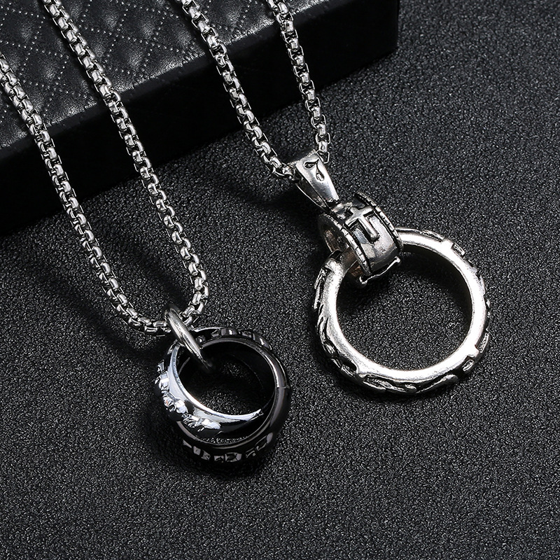 Men Accessories Pk - Jessingshow VINTAGE Punk สร้อยคอบุรุษชายโซ่โลหะวงกลมคู่จี้สร้อยคอเครื่องประดับชายอุปกรณ์เสริม