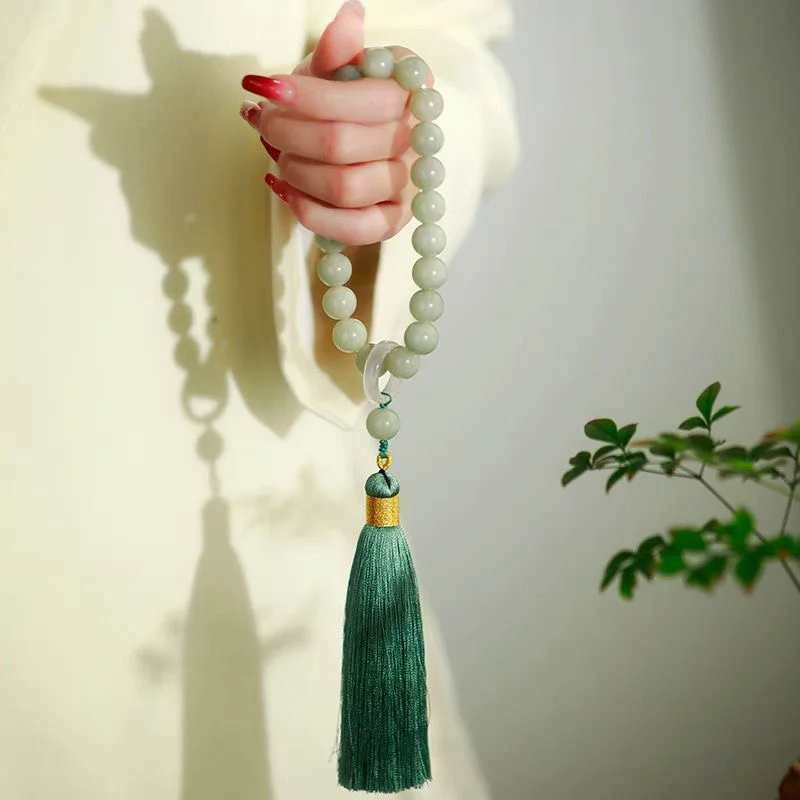 Bead Bracelet Men - หินหยกสีเขียว 12 มม.ลูกปัดสร้อยข้อมือสร้อยคอทิเบตพุทธ Mala Buddha Charm