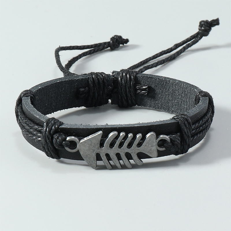 กำไลข้อมือหนังทอลายก้างปลาแนวย - Men Accessories Pk บทวิจารณ์และราคา
