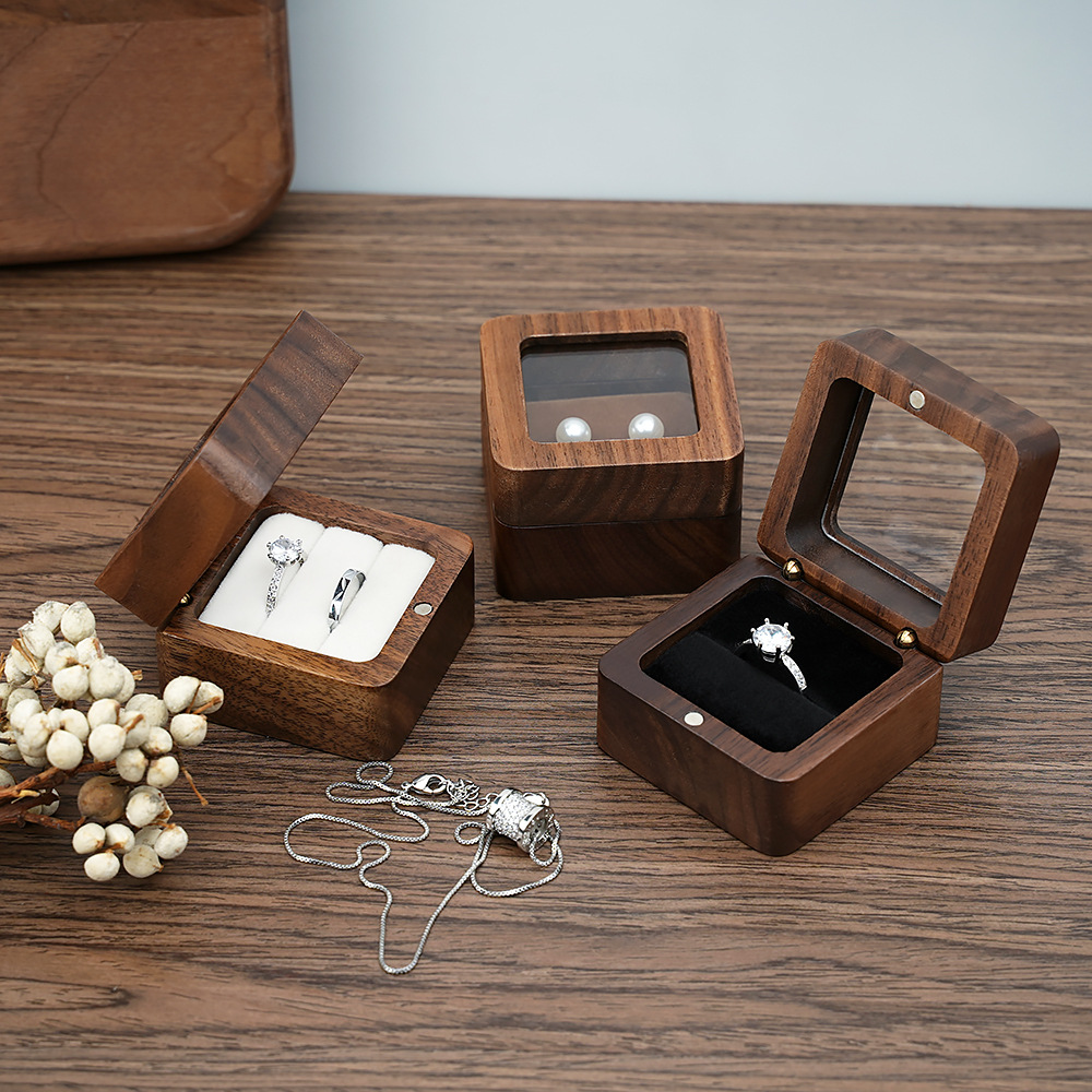 วอลนัทสีดํา Solid กล่องแหวนเดี - Cufflink Box Set บทวิจารณ์และราคา