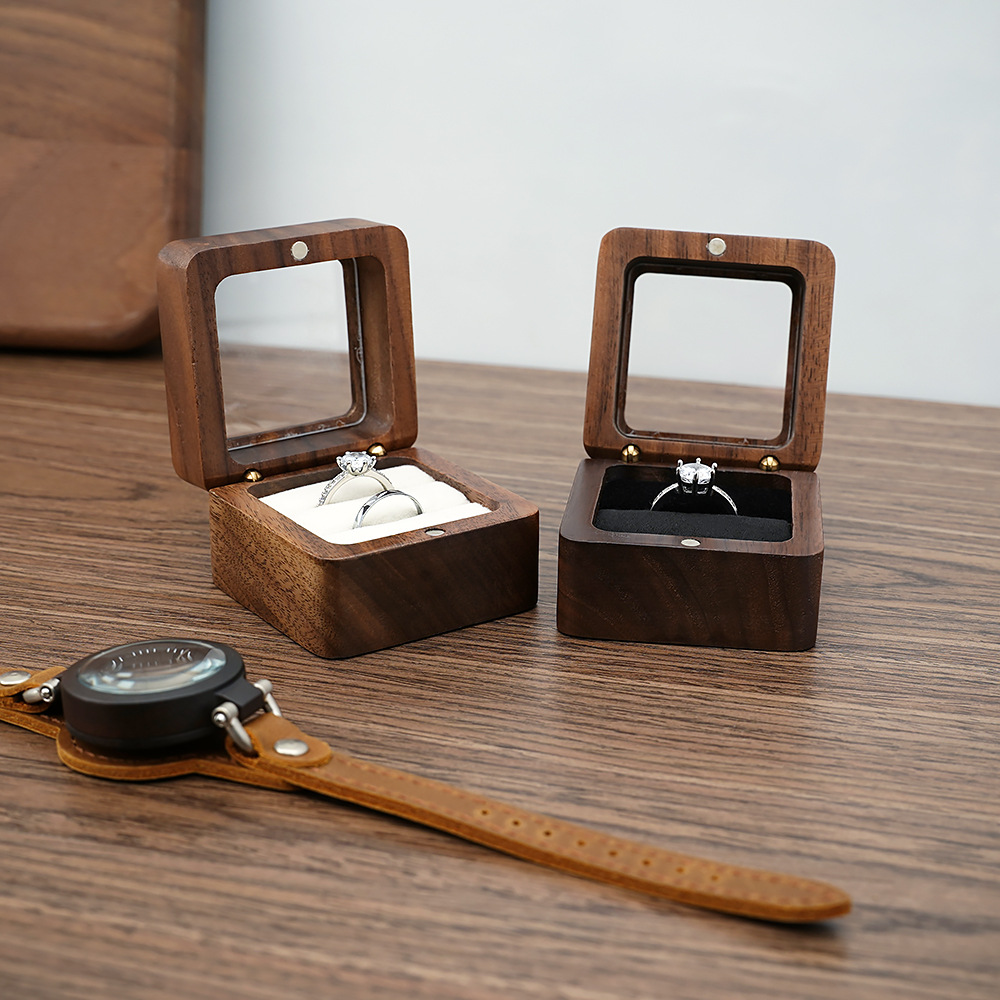 วอลนัทสีดํา Solid กล่องแหวนเดี - Cufflink Box Set บทวิจารณ์และราคา