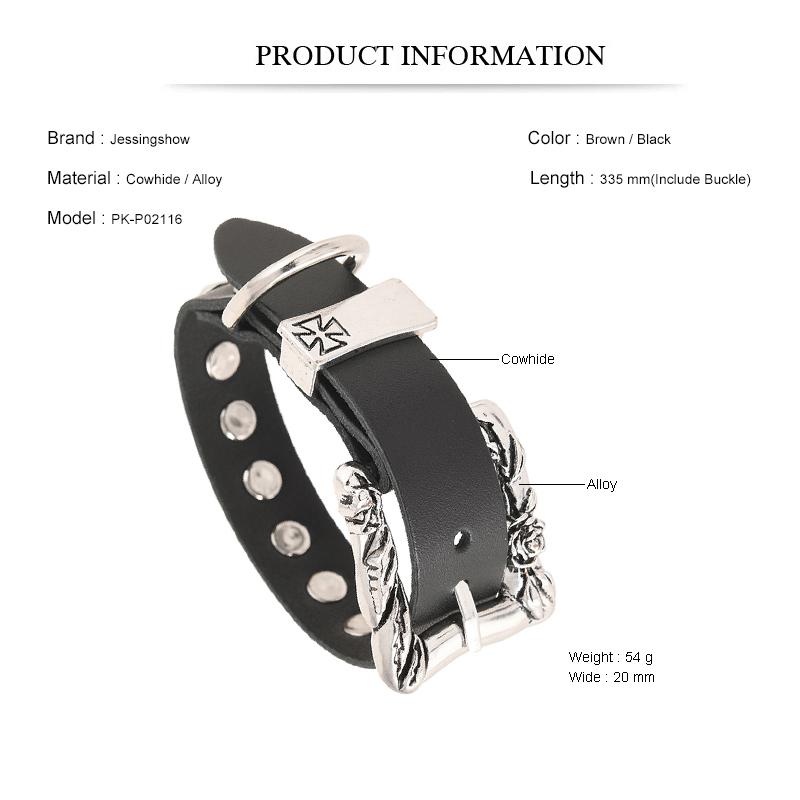 กำไลข้อมือหนังวัวสไตล์ร็อคพังก - Men Accessories Pk บทวิจารณ์และราคา