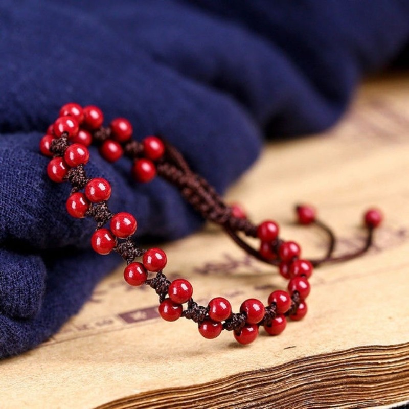 กำไลข้อมือลูกปัด6มม. สีแดงธรรม - Bead Bracelet Men บทวิจารณ์และราคา