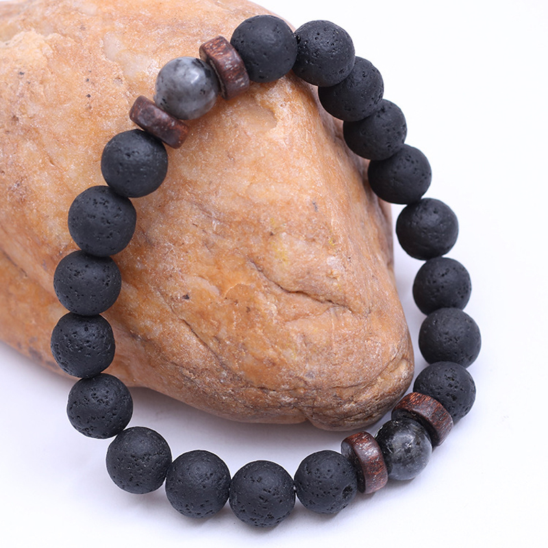 สร้อยข้อมือทำมือจากหินลาวาภูเข - Bead Bracelet Men บทวิจารณ์และราคา